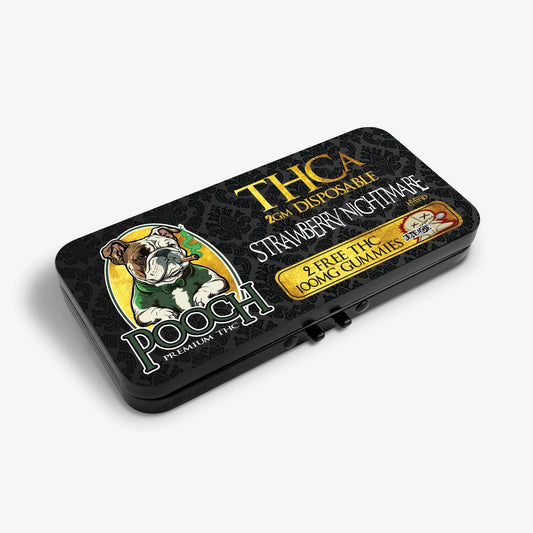 THC-A DISPOSABLE 2g / STRAWBERRY NIGHTMARE / TWO 100 MG D8 GUMMIES / REVENGE / POOCH